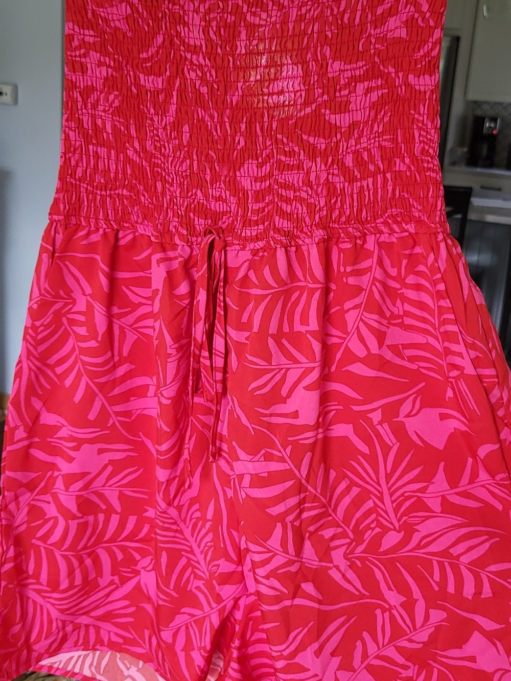 Vibrant Pink Tropical Print Strapless Romper